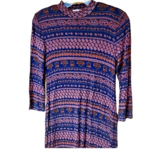 Xhilaration Womens Dress 3/4 Sleeve Soft Thin High Neck Blue Mauve